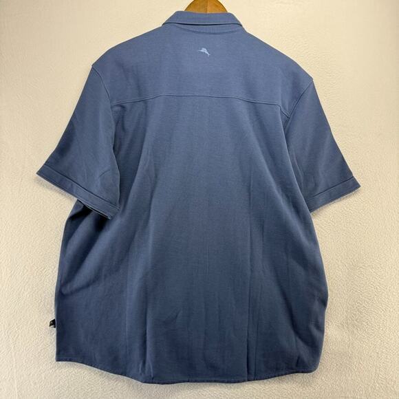 Tommy Bahama Shirt Mens XL Blue Islandzone Cotton Knit Preppy Flap Pockets Solid - Picture 9 of 12